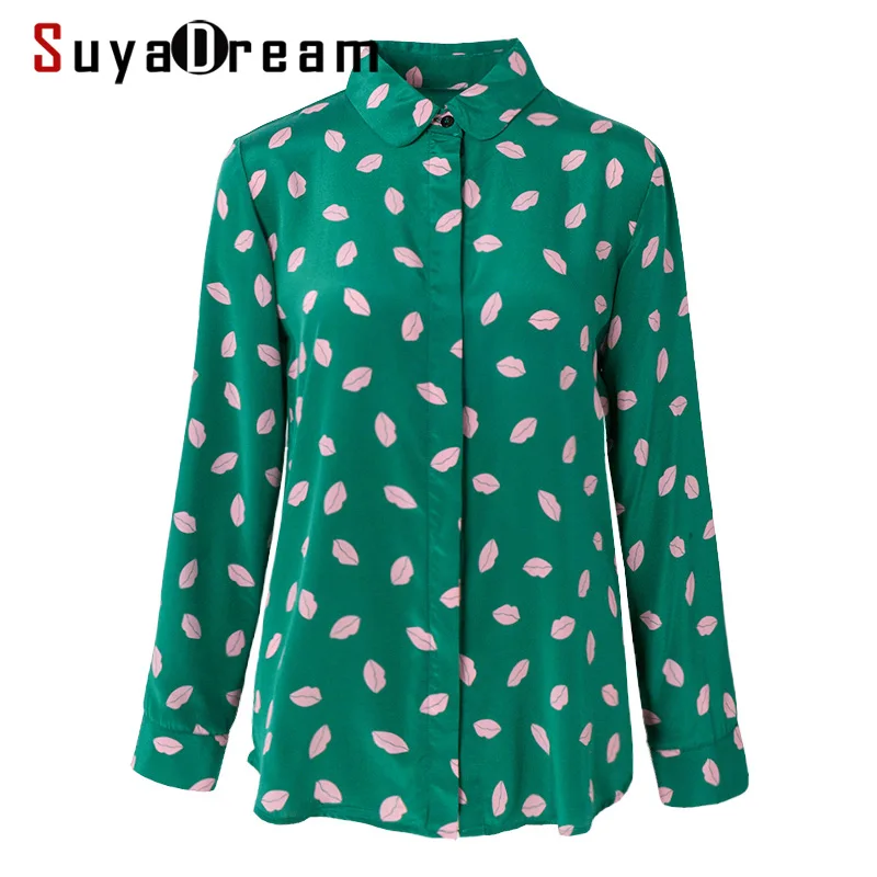 

Женская шелковая блузка SuyaDream, офисная блузка из 100% шелка с длинными рукавами и отложным воротником, осенне-зимняя рубашка 2019