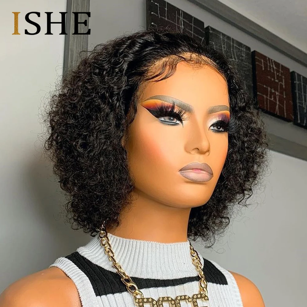 Парик блонд с короткой стрижкой Пикси Т-образные человеческие волосы на шнурке