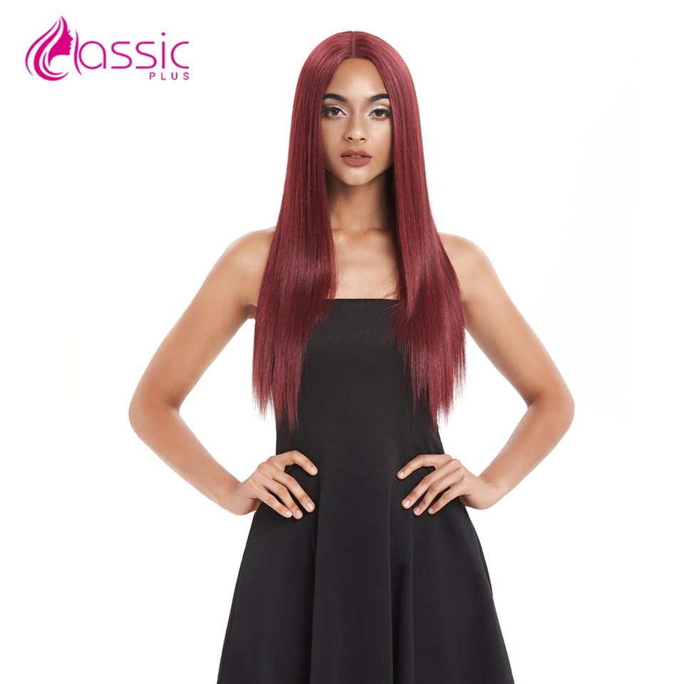 

Synthetic Lace Front Wig For Women 26inch Long Blonde Red Straight Natural Hairline Middle Part Wig Heat Resistant Classic Plus