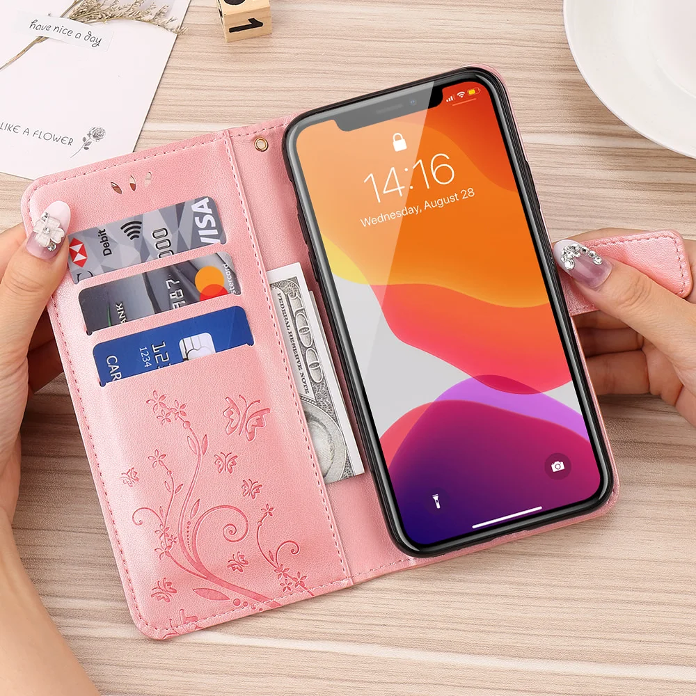 Чехол из тисненой кожи для Iphone 11 Pro Xs Max Xr X 7 8 Plus 6 6s 5 5s SE 2020 чехол-кошелек с цветочной
