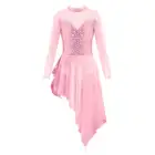 Гимнастическое трико для девочек, балетное платье для катания на коньках, платье с длинными рукавами и ложным воротником, Тюлевое платье с асимметричным вырезом на спине, платье для катания на коньках