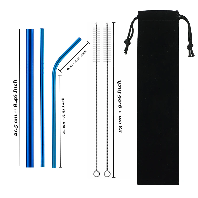 

5pcs Eco Friendly Reusable Straw 304 Stainless Steel Metal Smoothies Drinking s Set with Brush & Bag Wholesale metal straw