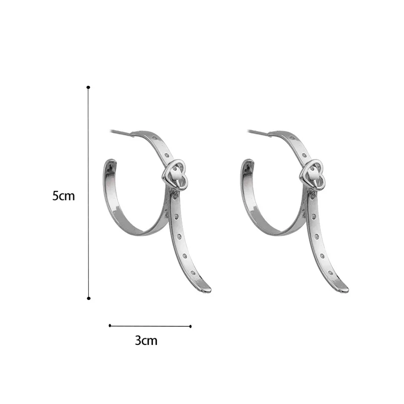 Серебряные тонкие серьги гвоздики с любовным ремнем для женщин гладкие