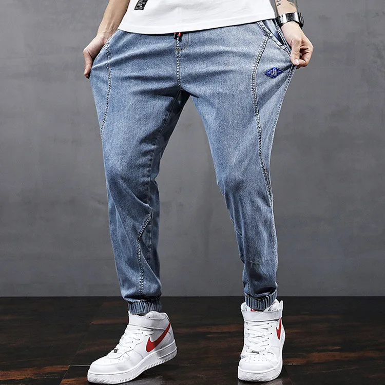 

Workwear Denim jeans men's 2021 autumn winter Drawstring fashion brand footwear wild Korean loose Harlan teenager long pants