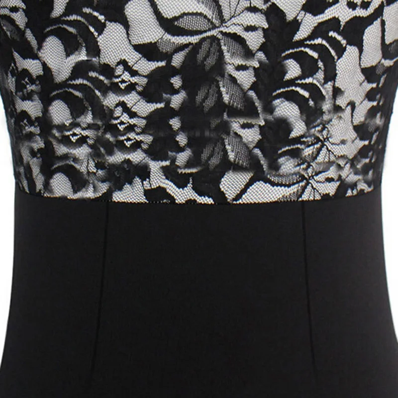 Женское кружевное лоскутное платье без рукавов с круглым вырезом деловое