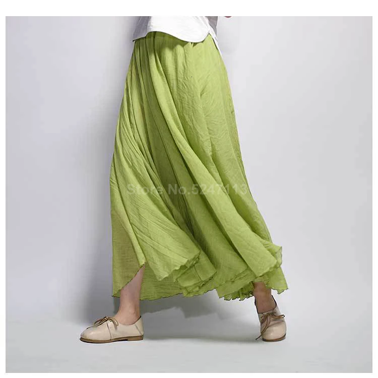 Boho Женская Макси юбка с высокой талией двухслойные хлопковые и льняные длинные юбки женская летняя юбка макси