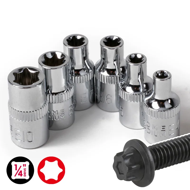 Комплект торцевых гаечных ключей Hi-Spec 1/4 3/8 1/2 E Torx Star, комплект торцевых ключей с цветочной втулкой типа E, инструменты для авторемонта E4-E24 - изображение
