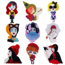 New Fashion Creative Figure Lovely Girls Acrylic Brooches For Women Cartoon Elegant Lapel Pin Brooch Badge Dress Party Jewelry