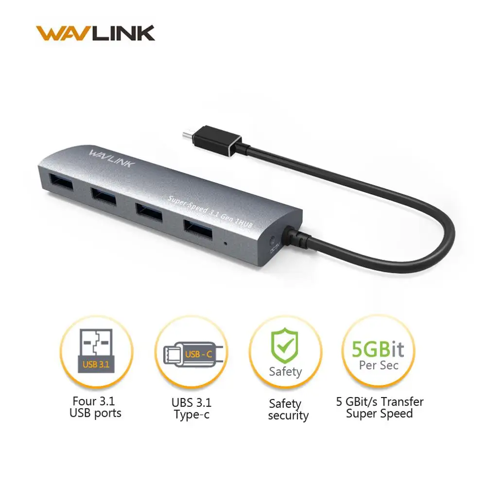Wavlink 4 порта USB C HUB Алюминиевый Супер Скоростной 3 1 Gen 5 Гбит/с Type источник питания