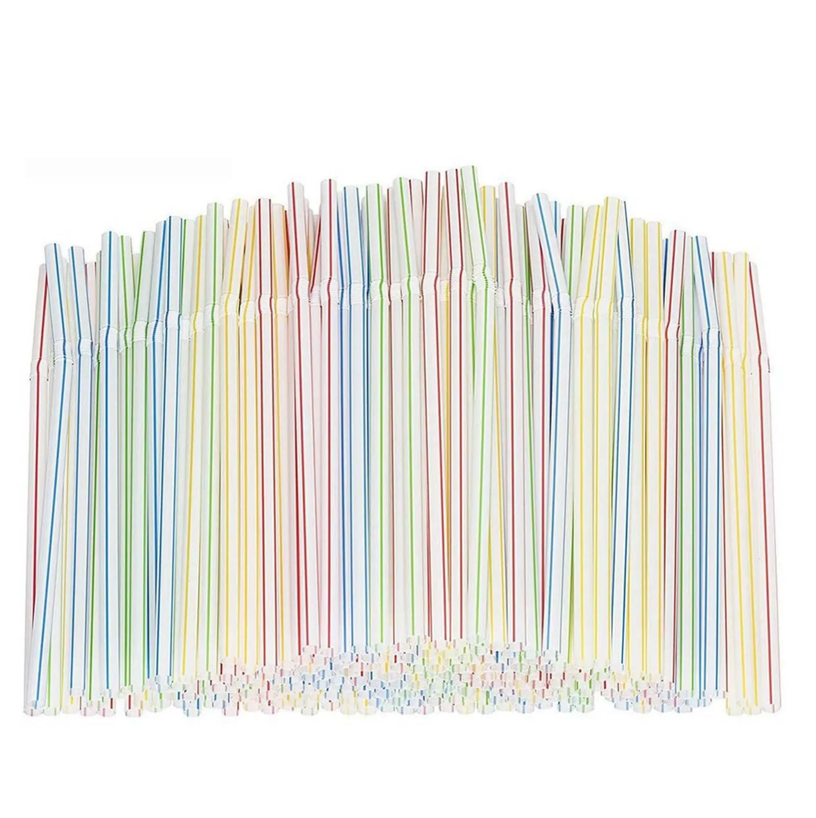

300pcs Plastic Disposable Straws Long Flexible Drinking Straws For Party Weddings Drinking Bar Striped Multi Colored Straw