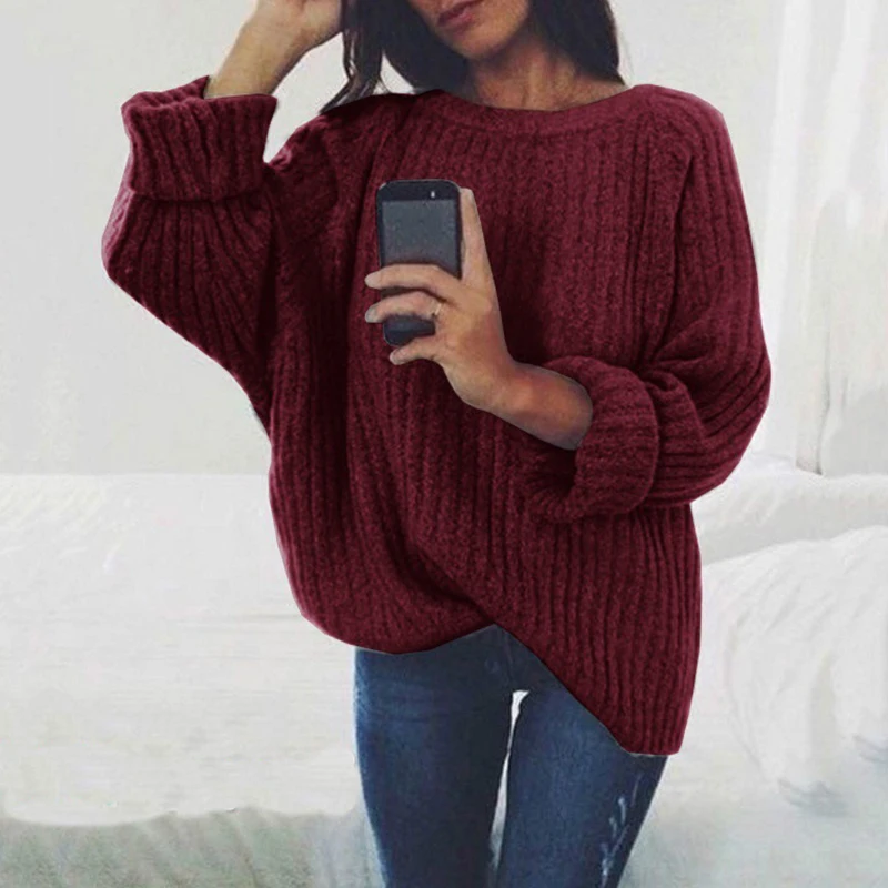 Women's Sweater Pull Femme Winter Tops For Ladies Casual Solid Color O-Neck Sweaters Pullover Jumper Black Clothing Autumn 2019 | Женская