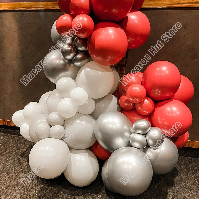 Fondo de 125 piezas para fiesta de cumplea&ntilde;os, Macaron gris, boda, Baby Shower, bricolaje, mesa de cena de vacaciones, globo blanco, arco de guirnalda-2