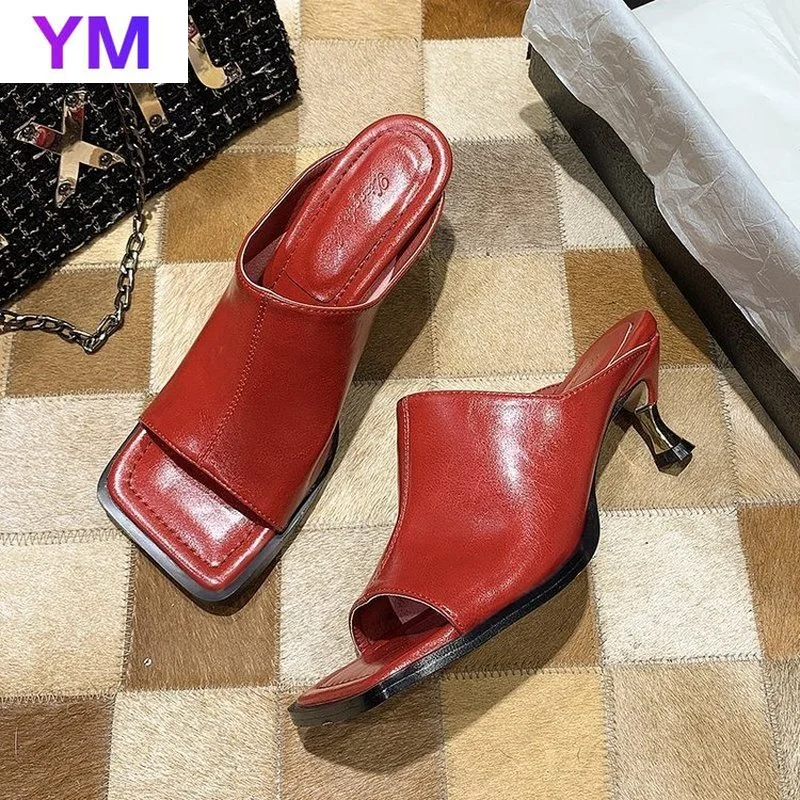 

Сандалии женские с квадратным носком, сланцы, элегантная пляжная обувь, летние шлепанцы