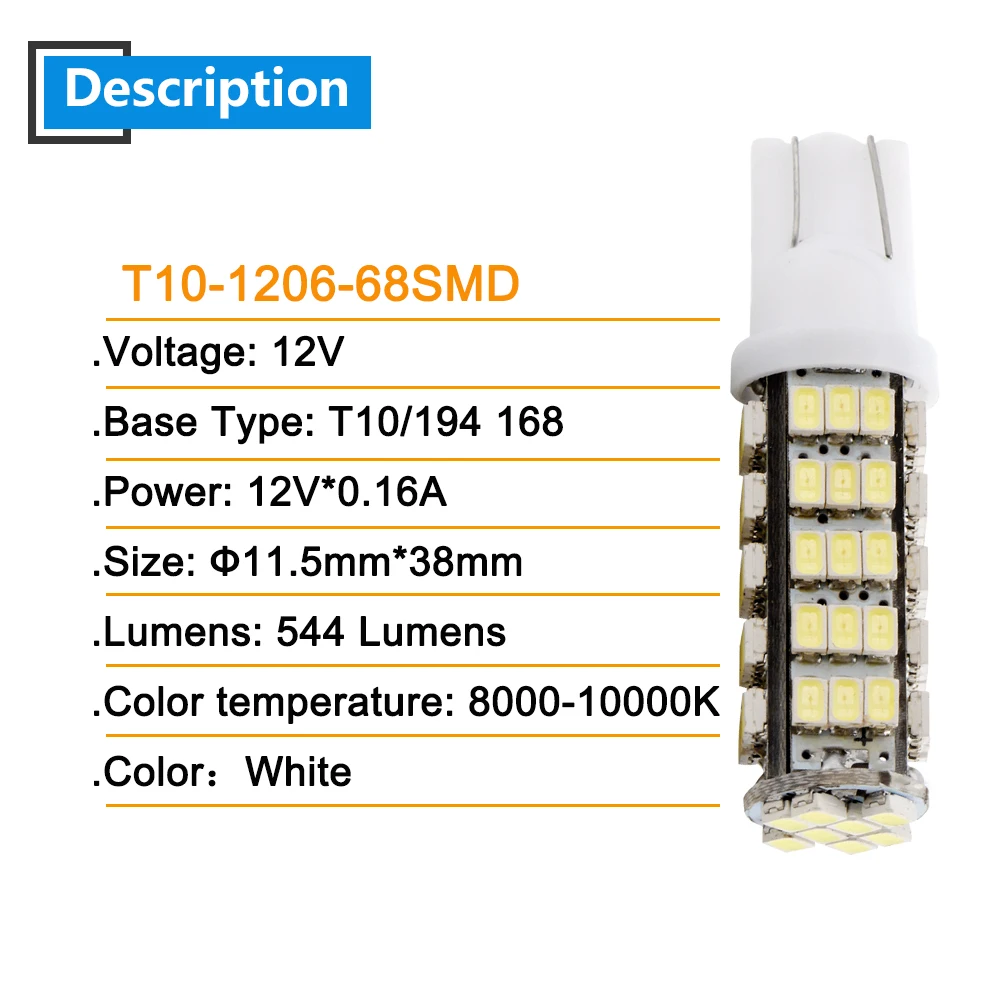 6X 20X T10 1206 68 SMD белые светодиодные лампы W5W 194 927 161 Тип гнезда светодиод s освещение
