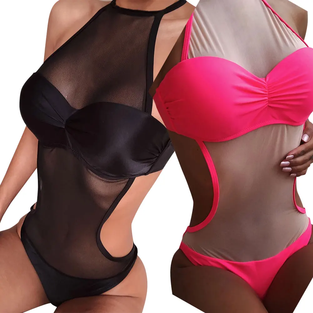 Женское сексуальное прозрачное Боди без рукавов со шнуровкой однотонное