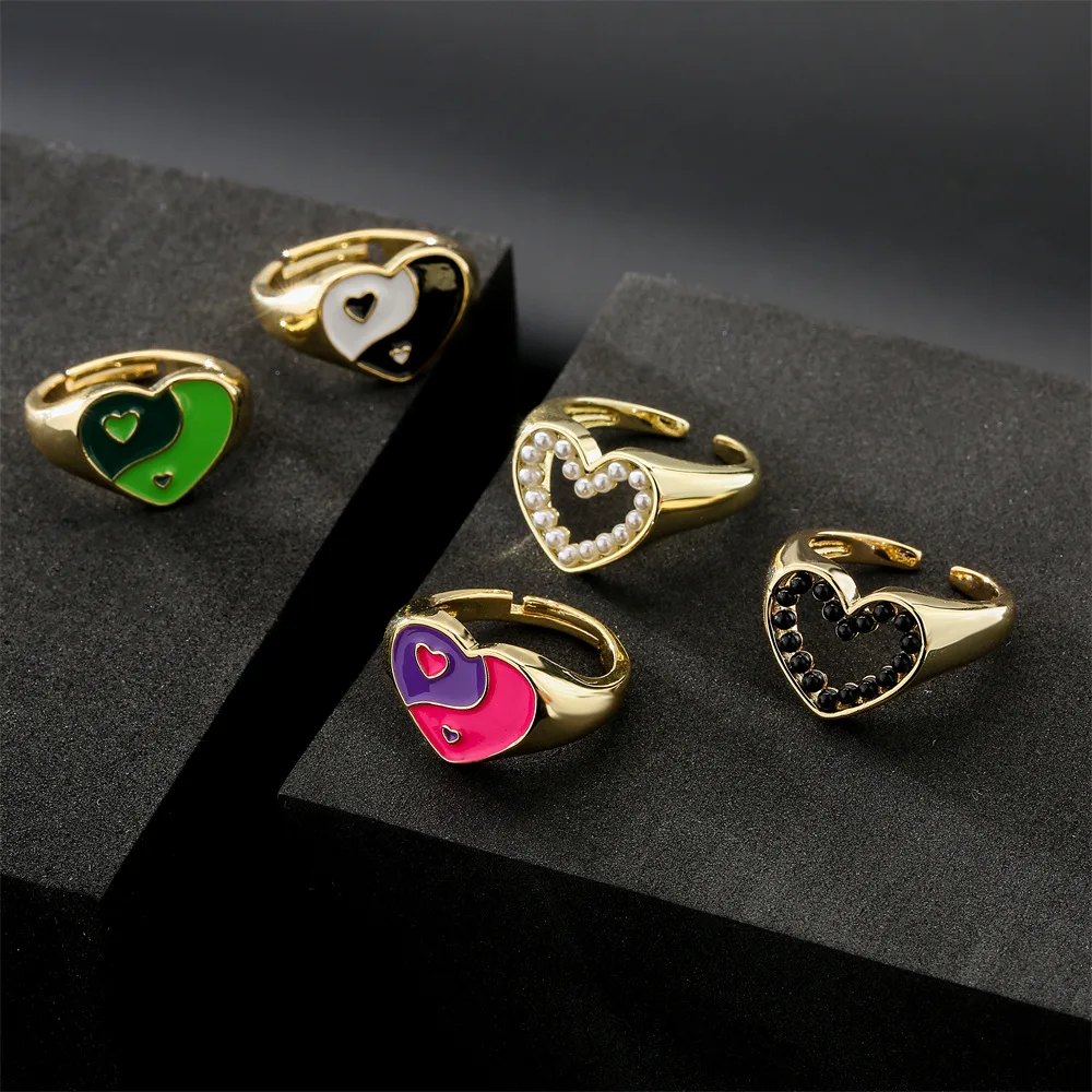 

New Design Yin Yang Rings for Women Peal Heart Finger Accessories Enamel Ring Fashion Christmas Party Friend Jewelry Gifts