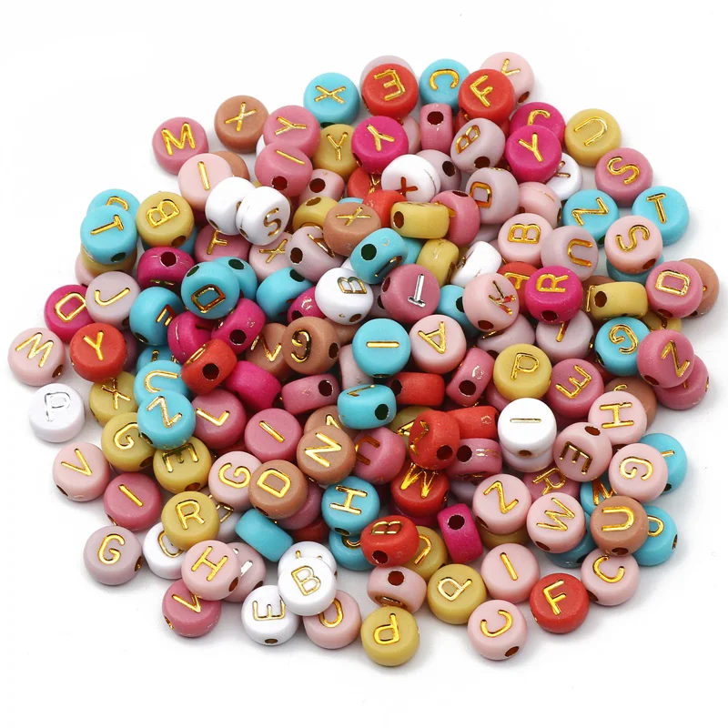 

Акриловые бусины с буквами, разноцветные, круглые, плоские, 7 мм, алфавит, узор, свободные бусины для изготовления ювелирных изделий «сделай ...