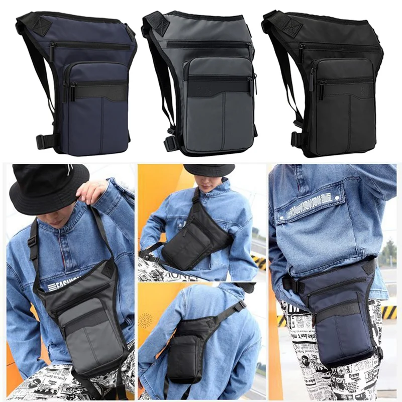 

Motorcycle Hip Belt Waist Fanny Pack Riding Travel Shoulder Messenger Cross Body Bags Oxford Cloth Men Thigh Drop Leg Bag Black