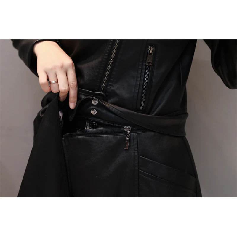 Черная кожаная куртка для женщин 2020 Осенняя зимняя верхняя одежда размера плюс