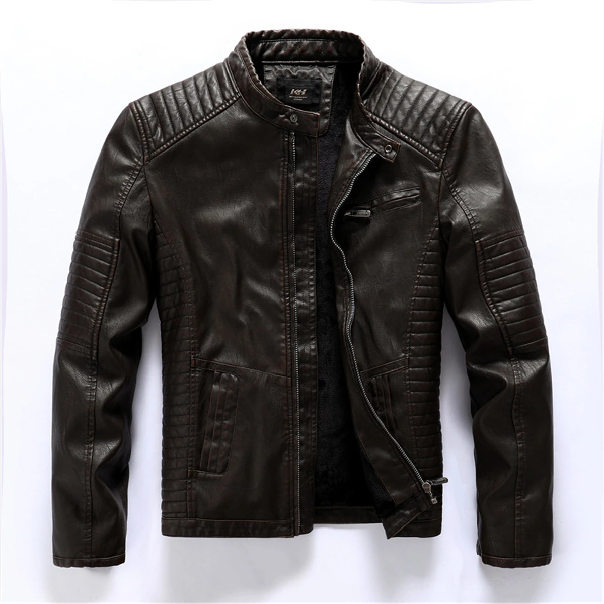 Mens 2021 Winter Casual Motorcycle Fleece Leather Jacket Men Autumn Brand Biker PU Leather Jacket Coat Slim Overcoats Men M-5XL