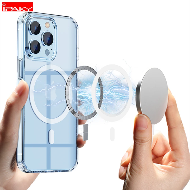 for iPhone 13 Super Magnetic Case IPAKY 13 Pro Crystal Transparent TPU PC Wireless Charging Cover for iPhone 13 Pro Max Case