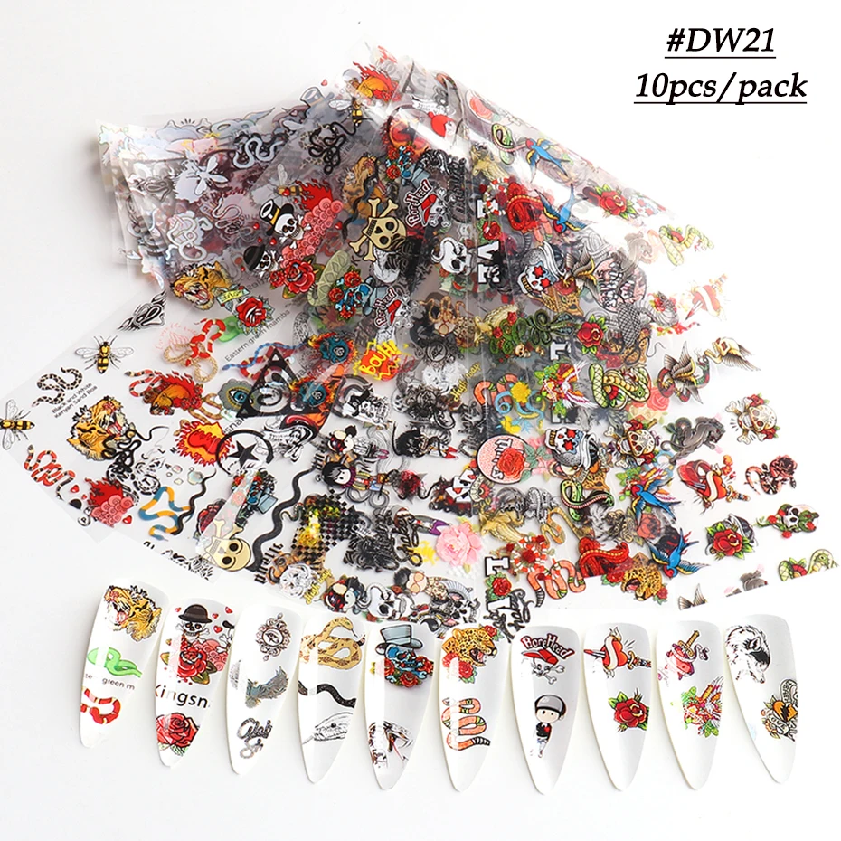 

10pcs Leopard Snake Stickers For Nails Wild Animals Flower Letter Nail Art Transfer Foils Adhesive Decals Manicure Decor JIDW21