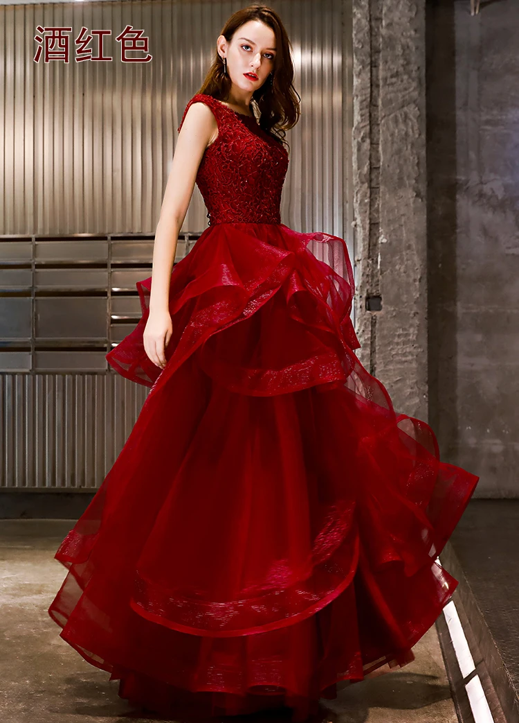 Бургундия Robe De Soiree Новое Элегантное серое кружевное платье для выпускного вечера сексуальное с открытой спиной без рукавов ТРАПЕЦИЕВИДНОЕ длинное вечернее платье для банкета - Цвет: Бургундия