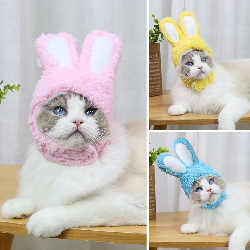 

Cute Warm Wool Rabbit Ear Pet Cat Headgear Bunny Cross Dressing Cap Hat Headdress Cosplay Party Costume Accessories Hot Sale
