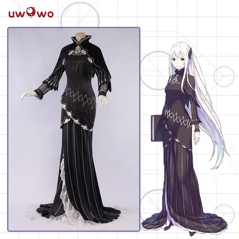 UWOWO Echidna Re:Life in a different world of zero Cosplay Женский костюм аниме Re черное платье|Костюмы