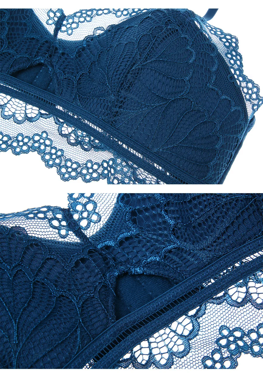 Чашка сексуальный кружевной бюстгальтер с вышивкой и трусики Комплект мягкой