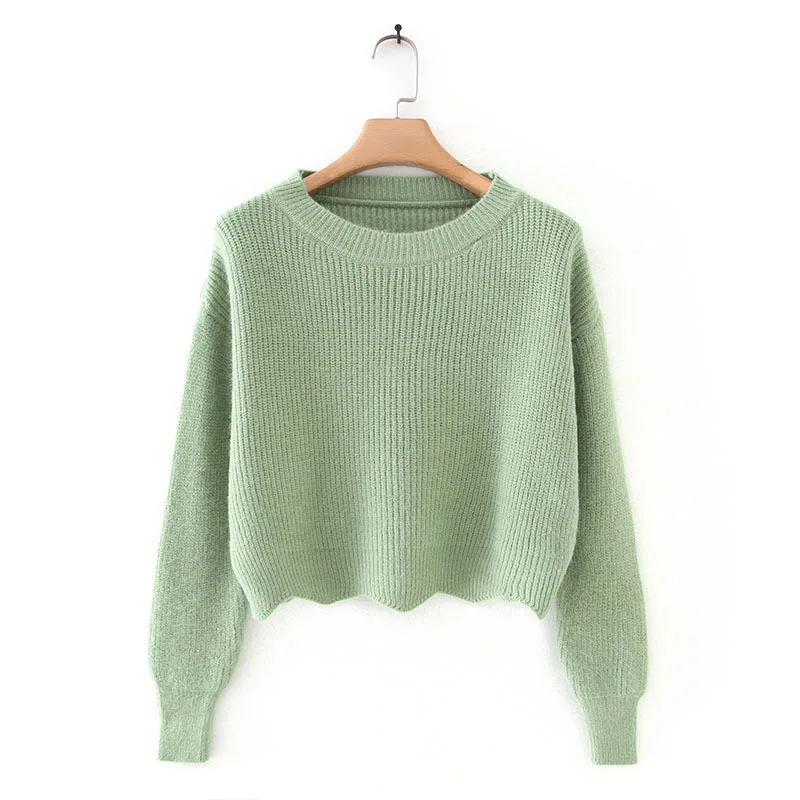 Женский модный однотонный вязаный свитер кроп-топы женский милый кашемировый
