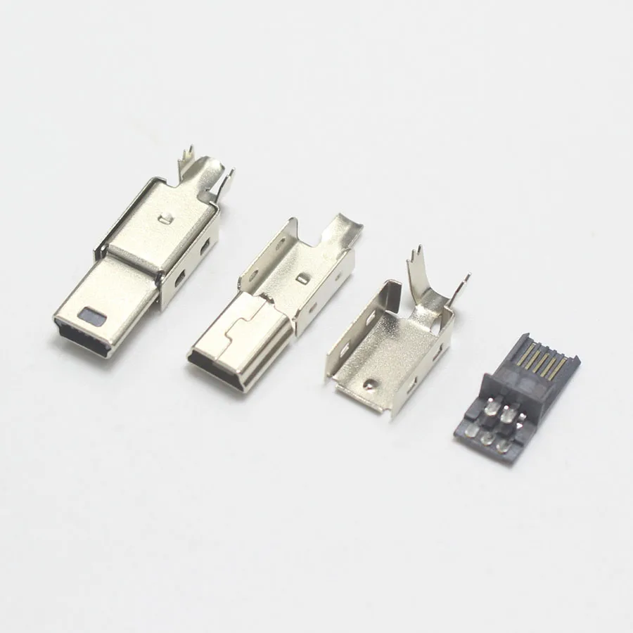 

5set Mini USB 5PIN Welding Type Male Plug Gold Plated Connectors 4P USB Tail Socket 3 in 1 DIY for old Phone
