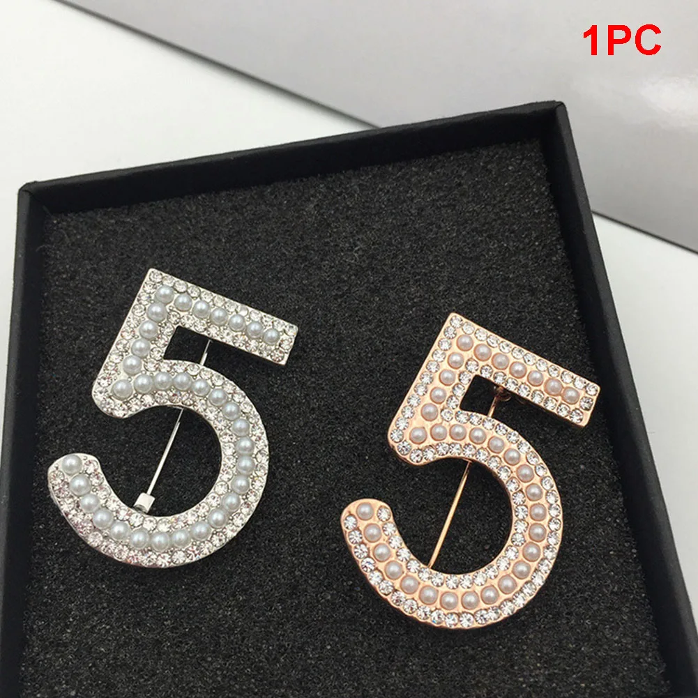 Золотые и серебряные новые ретро-Броши с буквой 5 камни со стразами брошь шпильки