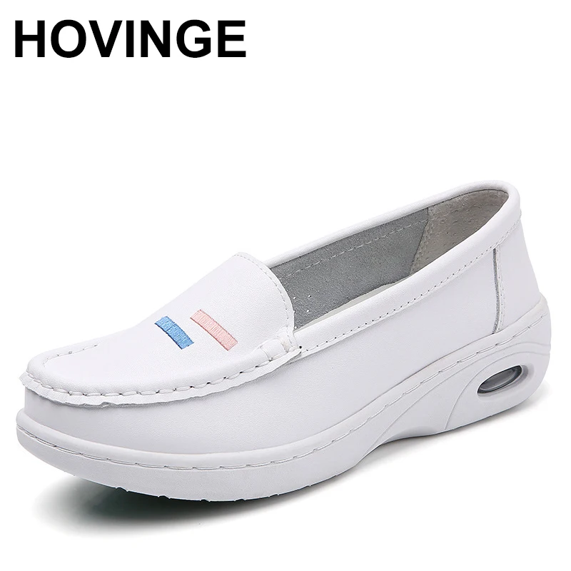 

HOVINGE 2021 autumn and spring new fashion casual adult women's shoes Leather soft-soled non-slip deodorant flat nurse shoes