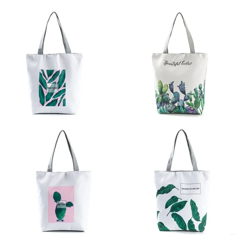 

Miyahouse Summer Green Leaf Printed Women Handbag Foldable & Reusable Beach Bag Large Capacity Canvas Travel Bag For Female