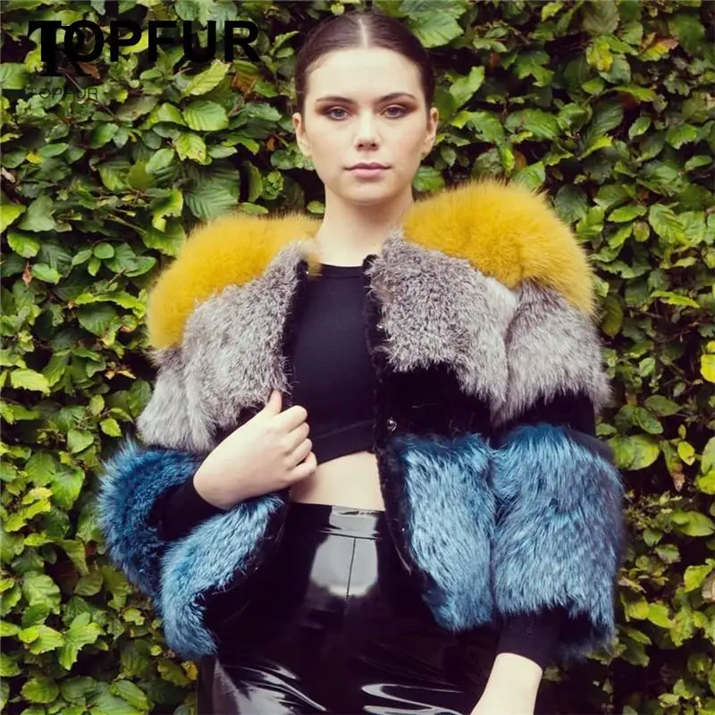 Женская Шуба с коротким рукавом Topfur цветная шуба из натурального серебра лисьим