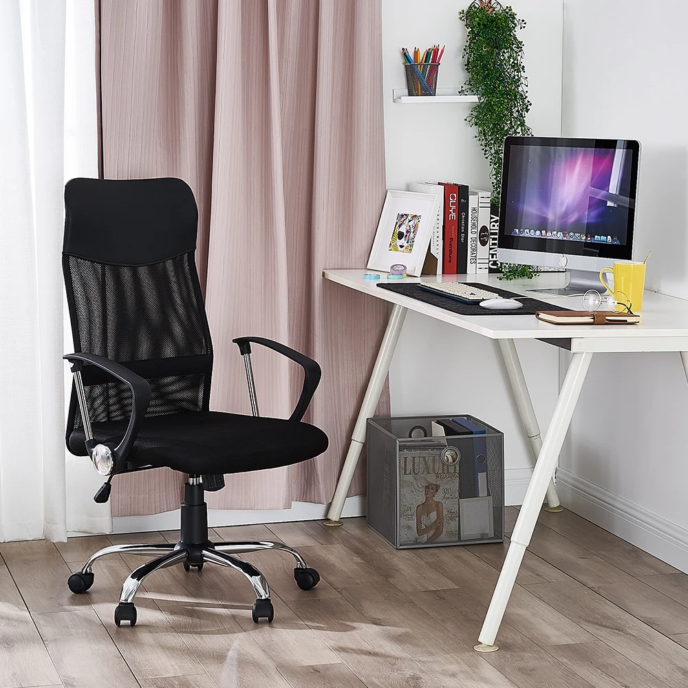 

Office Chair with Armrest PC Computer Chair Black Ergonomic Mesh High Back Chair Gas Lift Adjustable Seat Height 5 Castors Chair