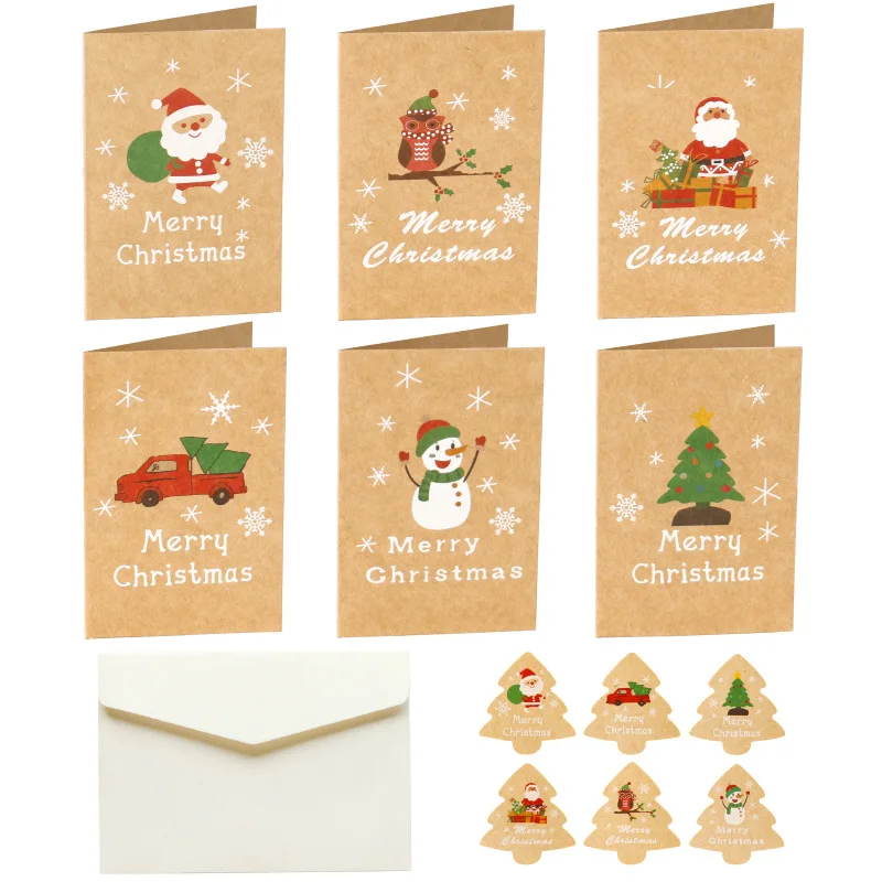 6pcs Retro DIY Santa Claus Christmas Tree Kraft Paper Invitation Greeting Card With Envelope Wedding Party Envelopes - купить по