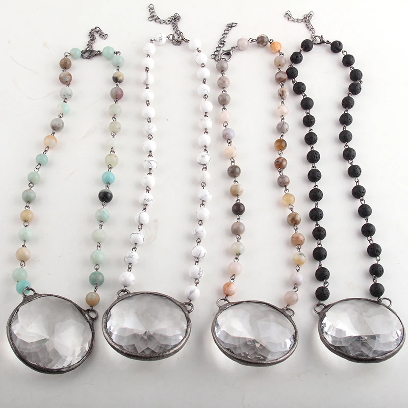 Женское Ожерелье из натурального камня с большим кристаллом|Ожерелья подвеской|