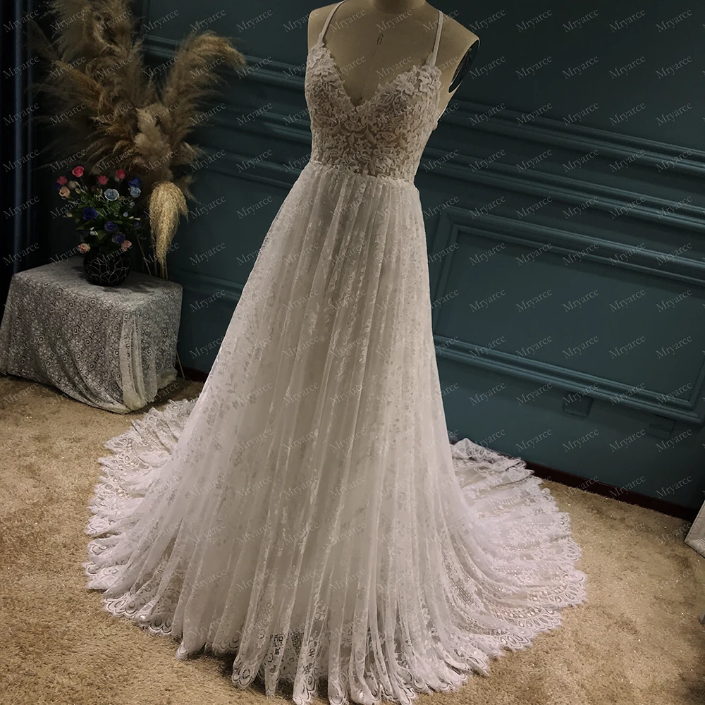 Mryarce Spitzen-Brautkleid im A-Linien-Stil, sexy Brautkleid mit Rückenausschnitt – Detail 17