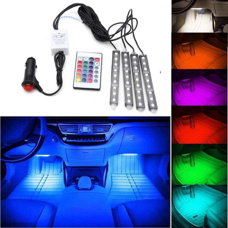 DC 12V 9 SMD 10W 4 шт 5050 авто светодиодный RGB внутренний пол декоративная атмосферная полоса путь деко напольный свет дистанционное управление
