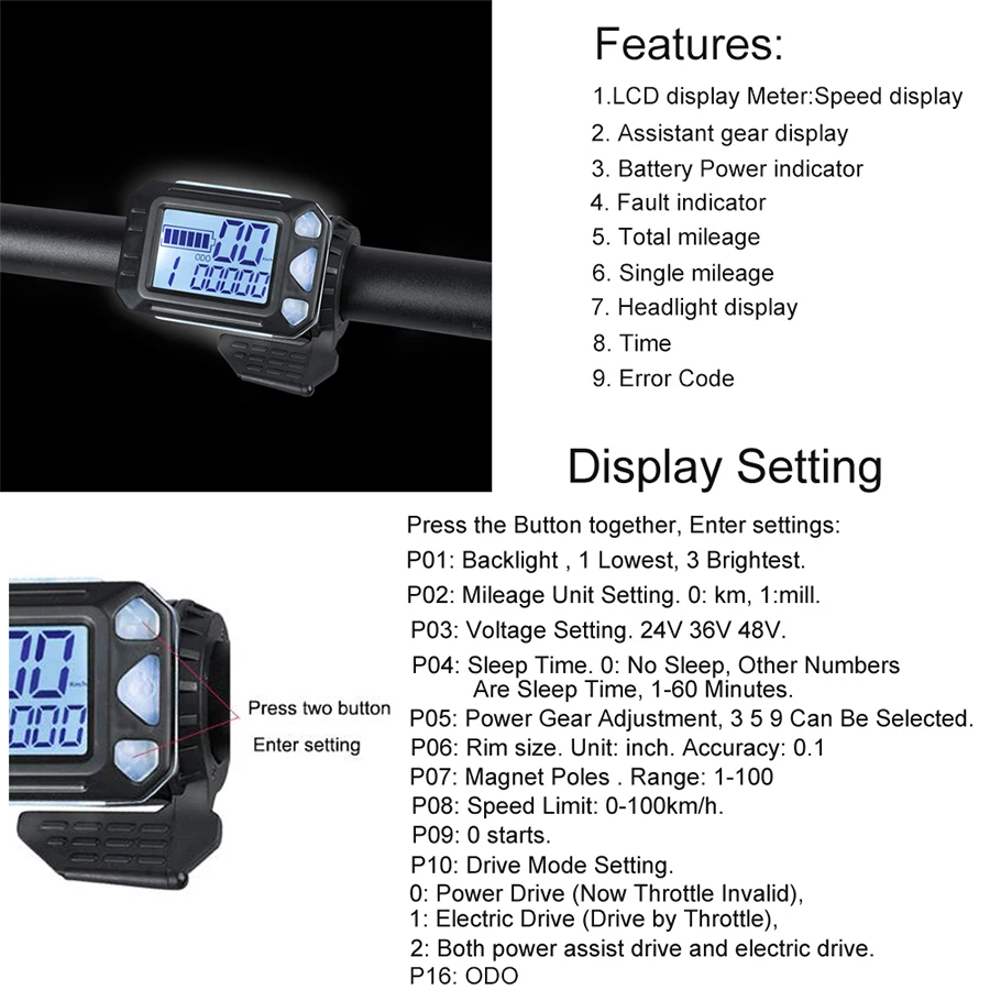 Дисплей бесщеточного контроллера для электровелосипеда 24 В 36 48 350 Вт 500