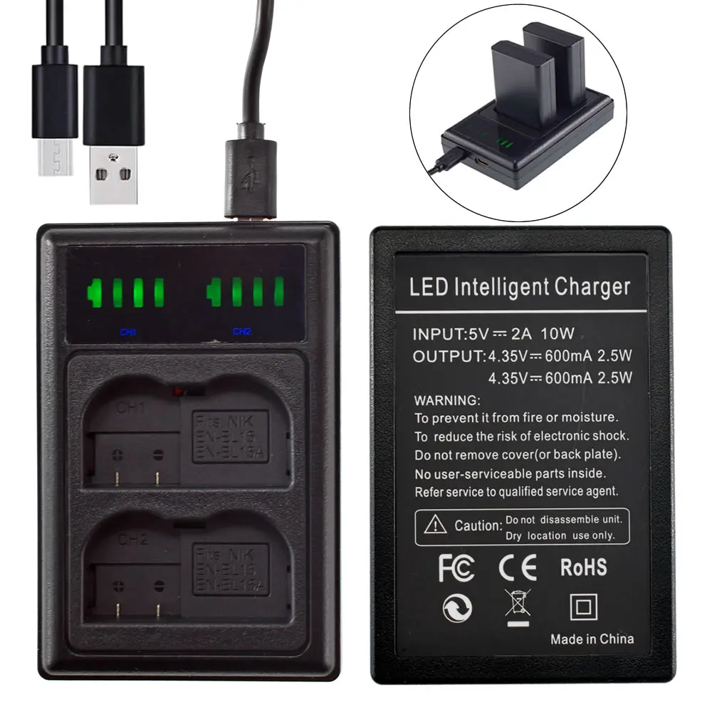 Аккумулятор 2X + зарядное устройство USB со светодиодной подсветкой для Φ EL15a EN EL15 Z6