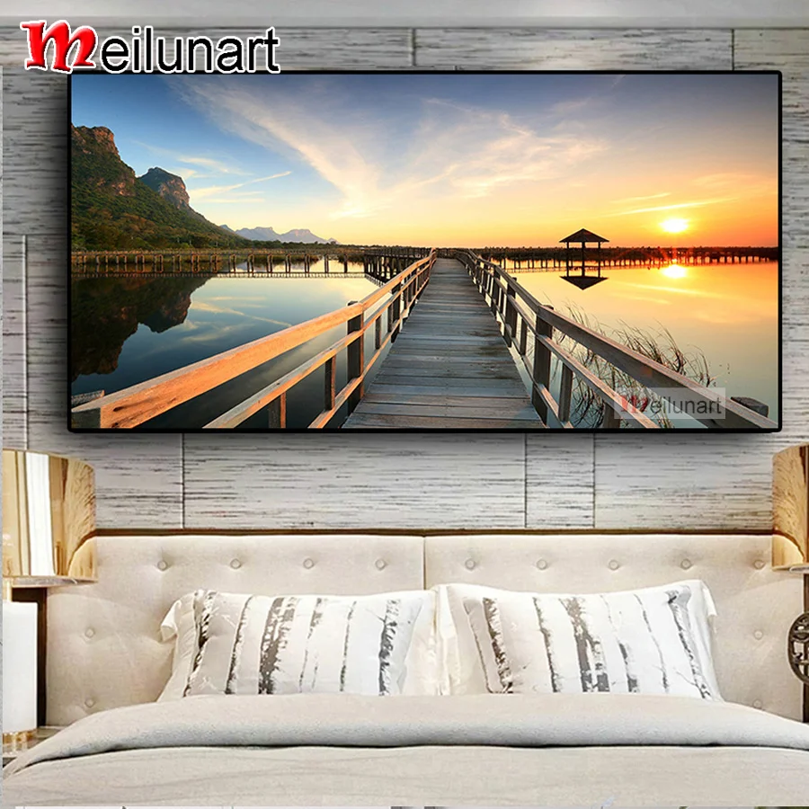 

Закат пейзаж деревянный мост на море diy 5d картина, вышитая бисером большой полный набор для вышивания AS0700