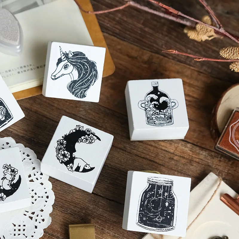 Цветок Луна деревянная печать единорог блокнот открытка конверт инструмент для