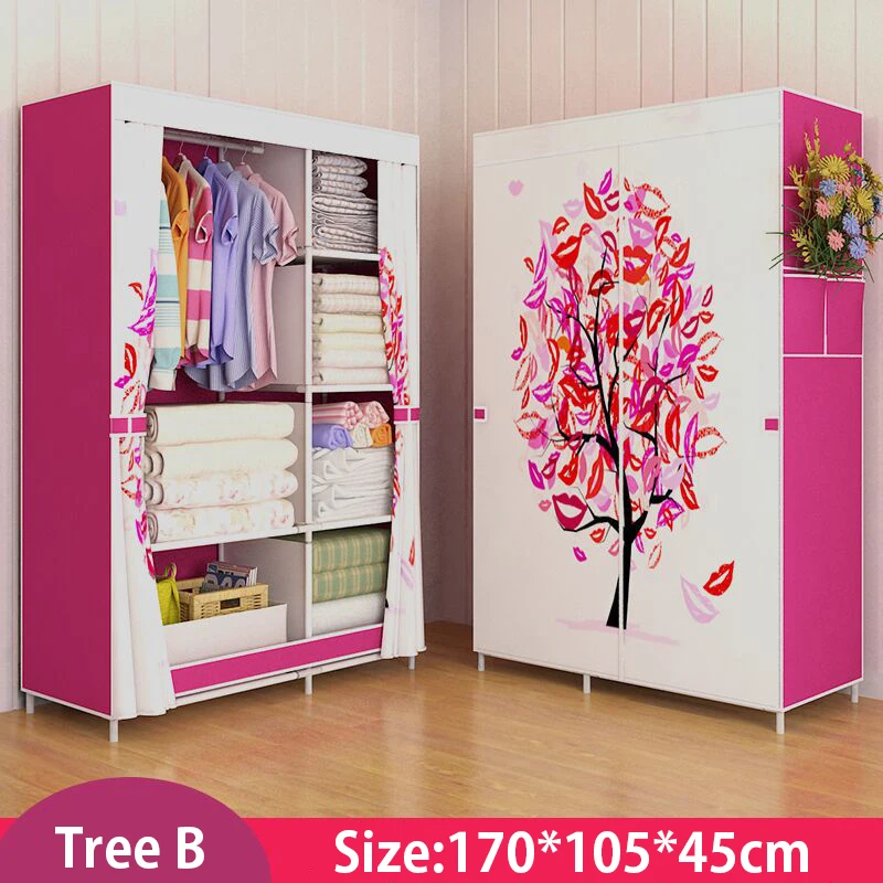 

3D Painting Wardrobe Non-woven Fabric Steel frame Reinforced Bedroom Clothes Storage Furniture Detachable Cloth Organizer Closet