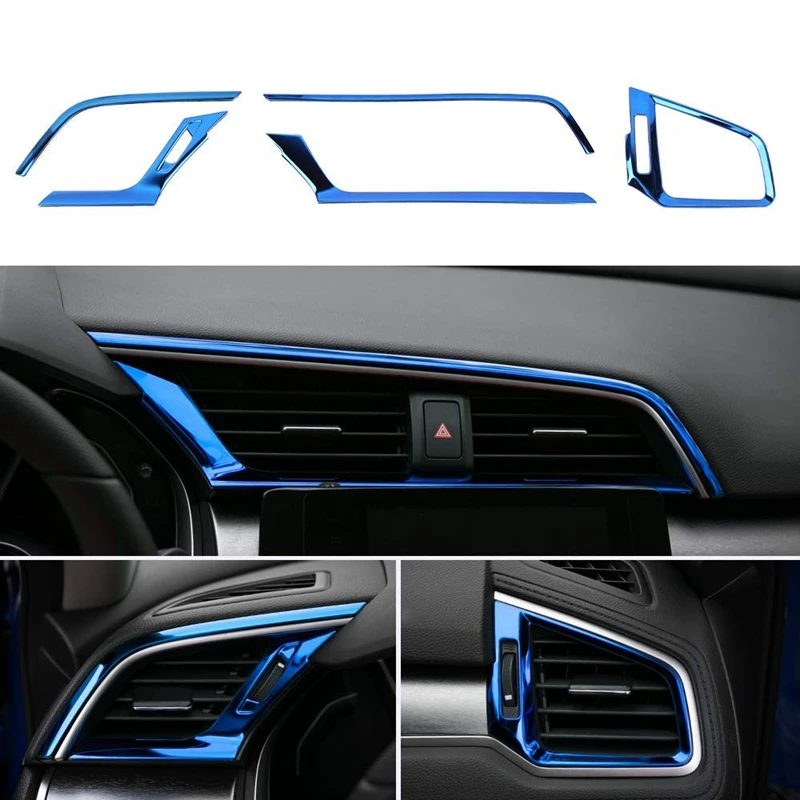 Central Control Air Outlet Decoration Cover Trim Sticker Stainless Steel for 10Th Gen Honda Civic 2019 2018 2017 2016, Blue