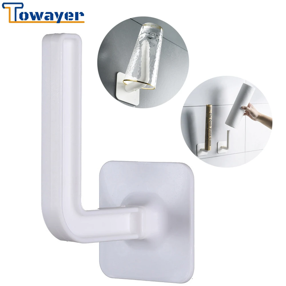 

1pcs Wall Mount Kitchen Self Adhesive Paper Roll Holder Rack For Towel Storage Tissue Hook Handbag Clothes Ties Bag Hanger