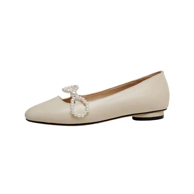 

Krazing Pot new genuine leather round toe low heel Mary janes pearl bowtie decoration princess style sweet girls women pumps L23