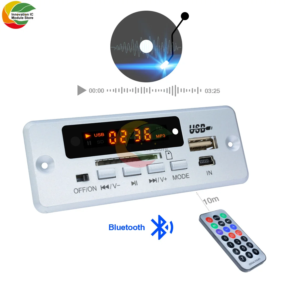 

Car MP3 Player Bluetooth Decoder 5V 2*3W Infrared Remote Control with LED Digit Display SD Card Slot Mini USB Interface 3 Wires